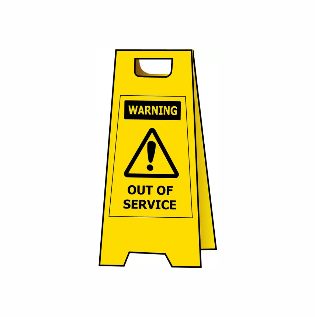 OUT-OF-SERVICE-YELLOW-PLASTIC-FLOOR-STAND-SAFETY-SIGN-CENTRE-TAURANGA