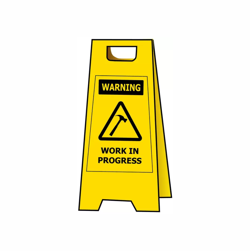 WORK-IN-PROGRESS-YELLOW-PLASTIC-FLOOR-STAND-SAFETY-SIGN-CENTRE-TAURANGA